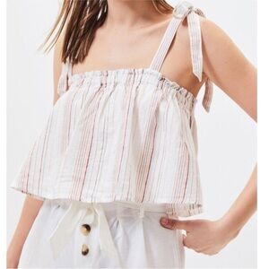 L.A. Hearts | Striped Linen Cotton Blend Adjustable Tie Straps Crop Top Cami M